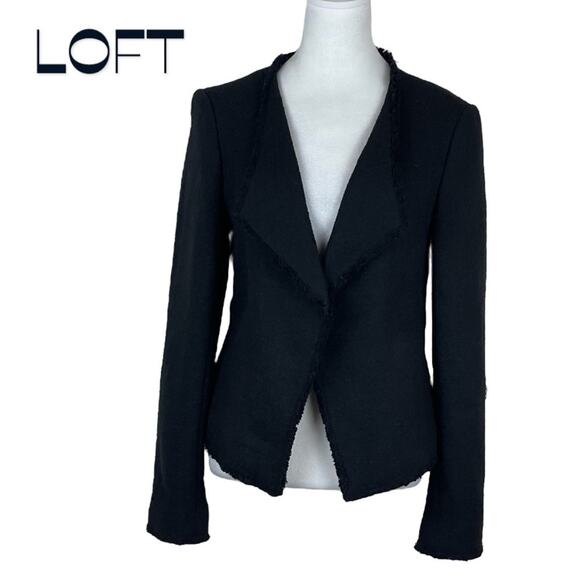 LOFT Black Raw Edge Woven Career Academia Jacket Blazer NWT Size 6 - Picture 2 of 13